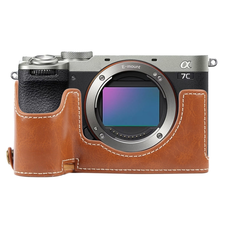 For Sony ILCE-7CM2 / Alpha 7C II Glossy PU Leather Camera Half Case Base(Brown) - Half Case by PMC TechLife | Online Shopping South Africa | PMC TechLife | Buy Now Pay Later Mobicred