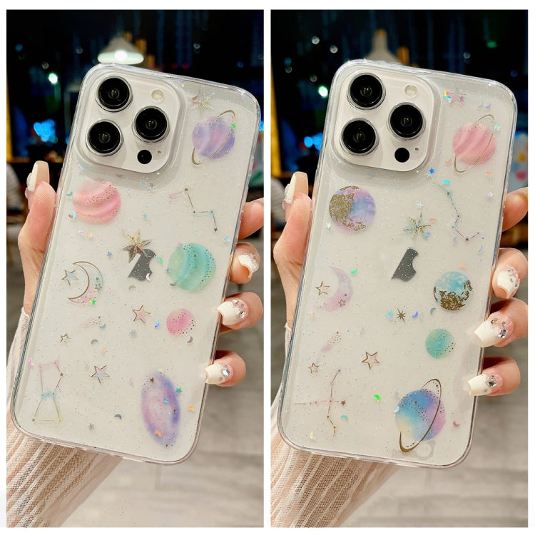 For iPhone 16 Pro Cosmic Star Glitter Epoxy TPU Phone Case(Transparent Pink) - iPhone 16 Pro Cases by PMC TechLife | Online Shopping South Africa | PMC TechLife | Buy Now Pay Later Mobicred