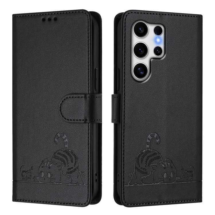 For Samsung Galaxy S25 Ultra 5G Cat Rat Embossed RFID Leather Phone Case with Lanyard(Black) - Galaxy S25 Ultra 5G Cases by PMC TechLife | Online Shopping South Africa | PMC TechLife | Buy Now Pay Later Mobicred