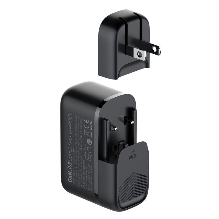 LDNIO Q366 65W USB + Dual Type-C Port Charger with 1m USB-C / Type-C to USB-C / Type-C Data Cable, Plug Type:US Plug(Black) - free shipping - PMC Jewellery - Order now!