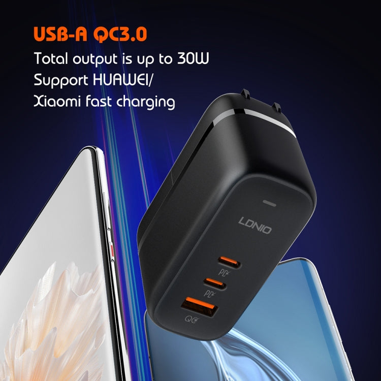 LDNIO Q366 65W USB + Dual Type-C Port Charger with 1m USB-C / Type-C to USB-C / Type-C Data Cable, Plug Type:EU Plug(Black) - free shipping - PMC Jewellery - Order now!