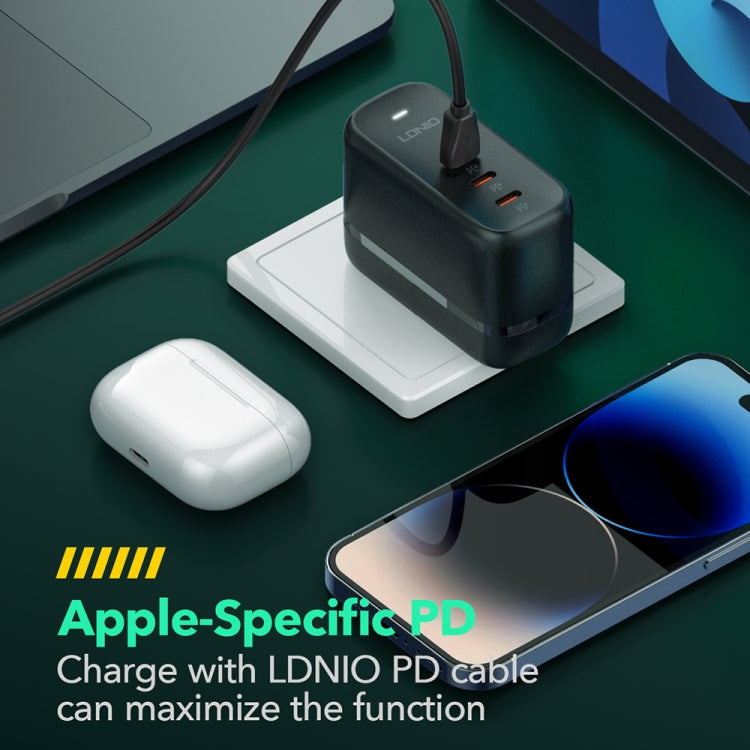 LDNIO Q367 65W GaN 3 x USB-C / Type-C Interface Charger with 1m USB-C / Type-C to USB-C / Type-C Data Cable, Plug Type:EU Plug(Black) - free shipping - PMC Jewellery - Order now!