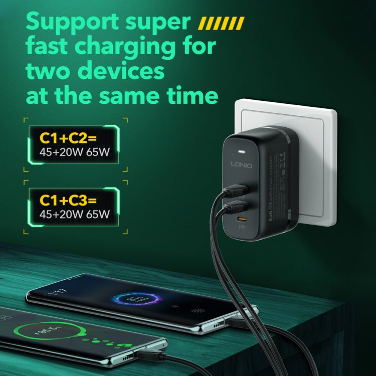 LDNIO Q367 65W GaN 3 x USB-C / Type-C Interface Charger with 1m USB-C / Type-C to USB-C / Type-C Data Cable, Plug Type:EU Plug(Black) - free shipping - PMC Jewellery - Order now!