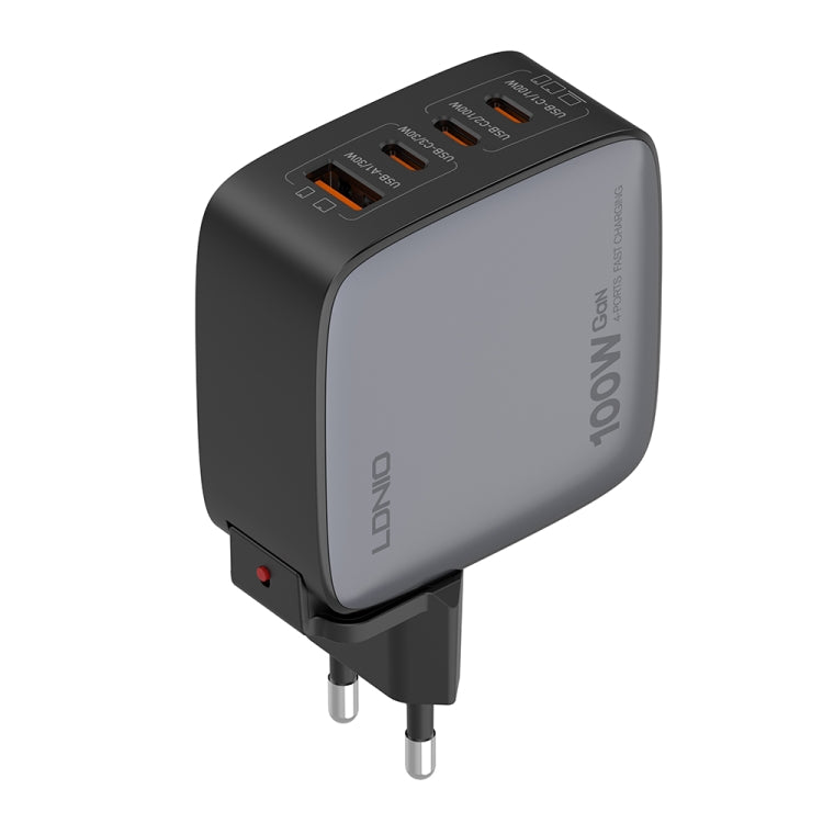 LDNIO Q408 100W GaN USB+3 USB-C / Type-C Interface Charger with 1m 100W USB-C / Type-C to USB-C / Type-C Data Cable, Plug Type:EU Plug(Black) - free shipping - PMC Jewellery - Order now!