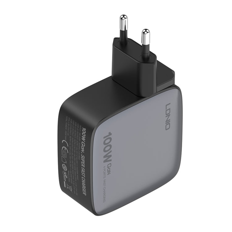 LDNIO Q408 100W GaN USB+3 USB-C / Type-C Interface Charger with 1m 100W USB-C / Type-C to USB-C / Type-C Data Cable, Plug Type:EU Plug(Black) - free shipping - PMC Jewellery - Order now!