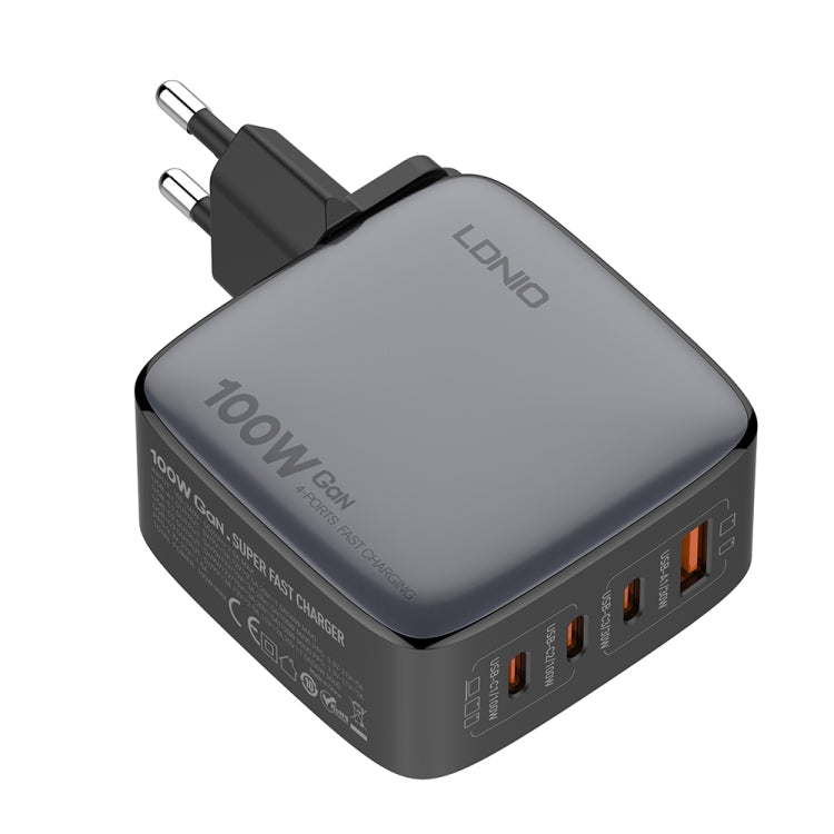 LDNIO Q408 100W GaN USB+3 USB-C / Type-C Interface Charger with 1m 100W USB-C / Type-C to USB-C / Type-C Data Cable, Plug Type:EU Plug(Black) - free shipping - PMC Jewellery - Order now!