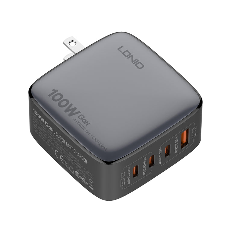 LDNIO Q408 100W GaN USB+3 USB-C / Type-C Interface Charger with 1m 100W USB-C / Type-C to USB-C / Type-C Data Cable, Plug Type:US Plug(Black) - free shipping - PMC Jewellery - Order now!
