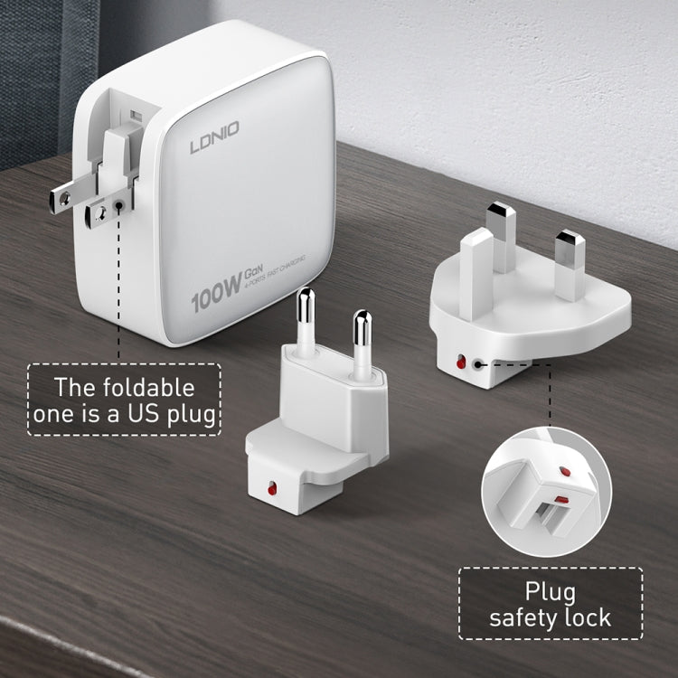 LDNIO Q408 100W GaN USB+3 USB-C / Type-C Interface Charger with 1m 100W USB-C / Type-C to USB-C / Type-C Data Cable, Plug Type:US Plug(White) - free shipping - PMC Jewellery - Order now!