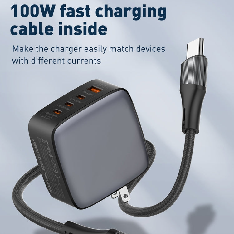 LDNIO Q408 100W GaN USB+3 USB-C / Type-C Interface Charger with 1m 100W USB-C / Type-C to USB-C / Type-C Data Cable, Plug Type:EU Plug(Black) - free shipping - PMC Jewellery - Order now!
