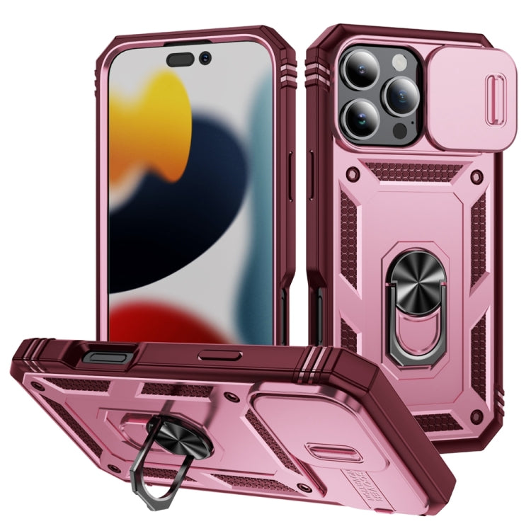 For iPhone 16 Pro Sliding Camshield TPU + PC Phone Case with Holder(Pink+Rose Red) - iPhone 16 Pro Cases by PMC TechLife | Online Shopping South Africa | PMC TechLife | Buy Now Pay Later Mobicred