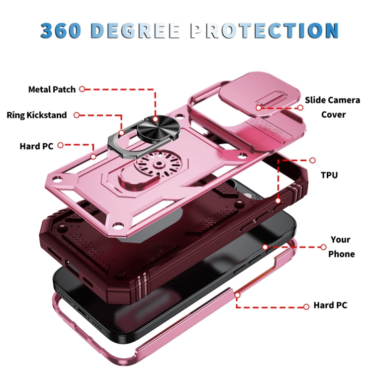 For iPhone 16 Pro Sliding Camshield TPU + PC Phone Case with Holder(Pink+Rose Red) - iPhone 16 Pro Cases by PMC TechLife | Online Shopping South Africa | PMC TechLife | Buy Now Pay Later Mobicred