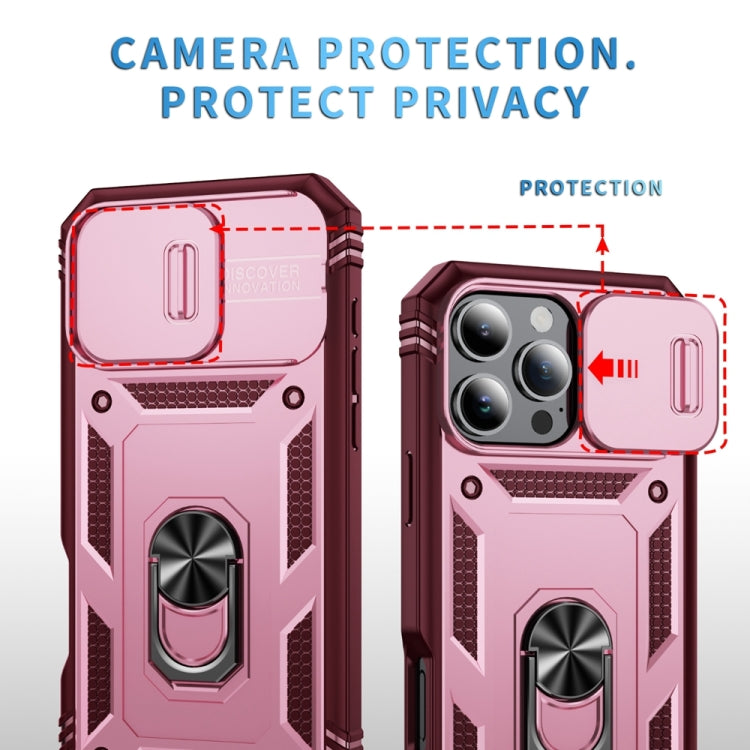 For iPhone 16 Pro Sliding Camshield TPU + PC Phone Case with Holder(Pink+Rose Red) - iPhone 16 Pro Cases by PMC TechLife | Online Shopping South Africa | PMC TechLife | Buy Now Pay Later Mobicred