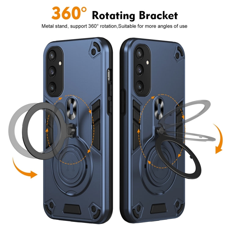 For Samsung Galaxy S25 5G Metal Ring 360 Degree Rotating Holder PC Hybrid TPU Phone Case(Navy Blue) - Galaxy S25 5G Cases by PMC TechLife | Online Shopping South Africa | PMC TechLife | Buy Now Pay Later Mobicred