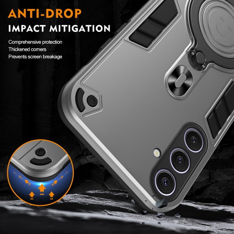 For Samsung Galaxy S25+ 5G Metal Ring 360 Degree Rotating Holder PC Hybrid TPU Phone Case(Silver Grey) - Galaxy S25+ 5G Cases by PMC TechLife | Online Shopping South Africa | PMC TechLife | Buy Now Pay Later Mobicred