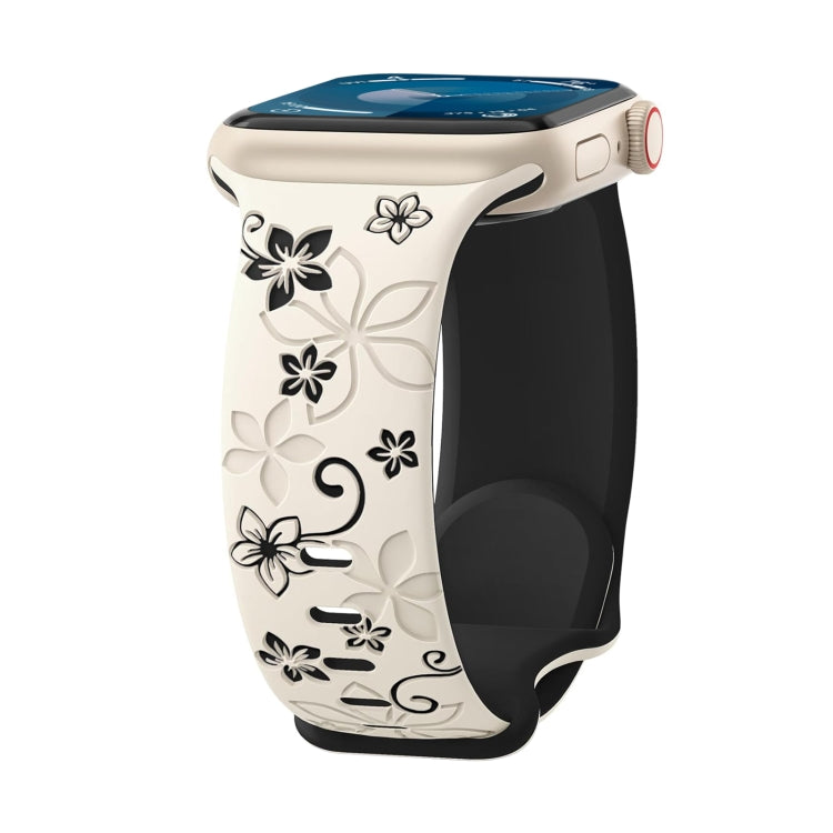 For Apple Watch Series 3 38mm Bauhinia Two-color Embossed Silicone Watch Band(Starlight Black) - Watch Bands by PMc TechLife | Online Shopping South Africa | PMc TechLife | Buy Now Pay Later Mobicred