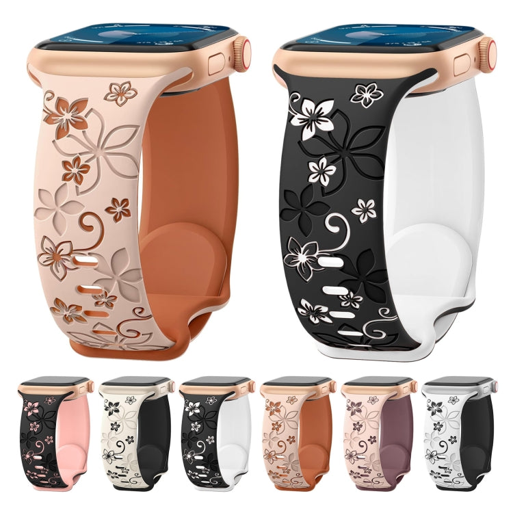 For Apple Watch Series 7 45mm Bauhinia Two-color Embossed Silicone Watch Band(Starlight Black) - Watch Bands by PMc TechLife | Online Shopping South Africa | PMc TechLife | Buy Now Pay Later Mobicred