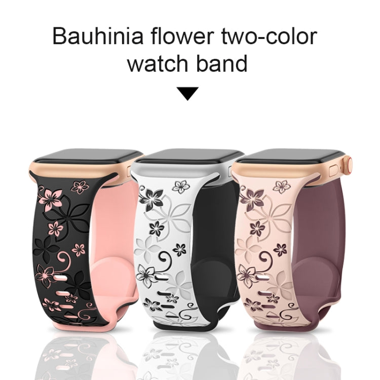 For Apple Watch Series 3 38mm Bauhinia Two-color Embossed Silicone Watch Band(Starlight Black) - Watch Bands by PMc TechLife | Online Shopping South Africa | PMc TechLife | Buy Now Pay Later Mobicred