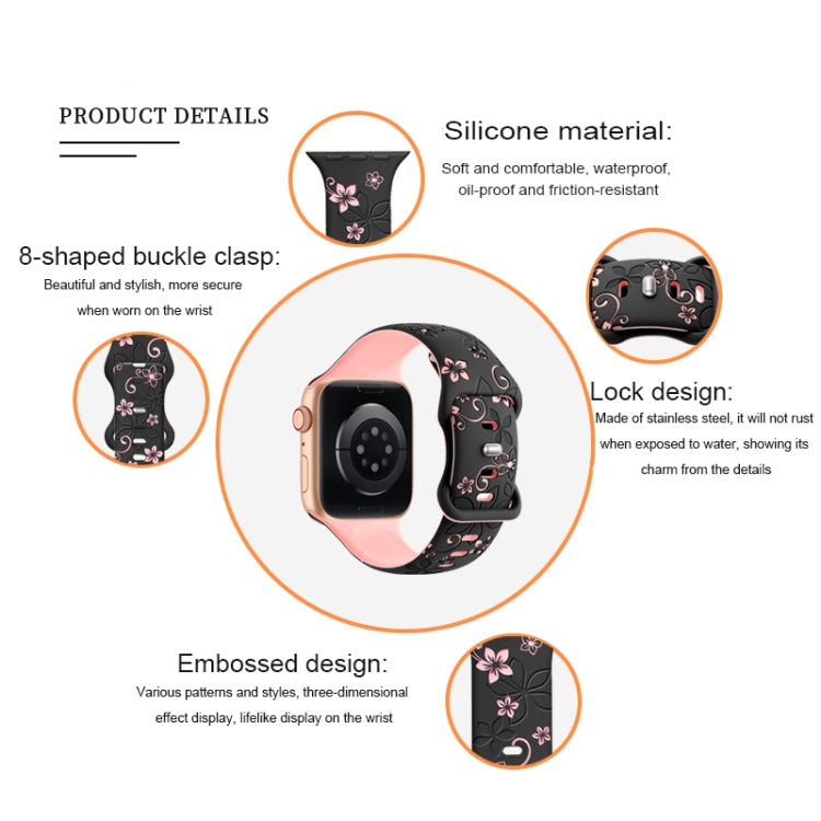 For Apple Watch Series 3 38mm Bauhinia Two-color Embossed Silicone Watch Band(Starlight Black) - Watch Bands by PMc TechLife | Online Shopping South Africa | PMc TechLife | Buy Now Pay Later Mobicred