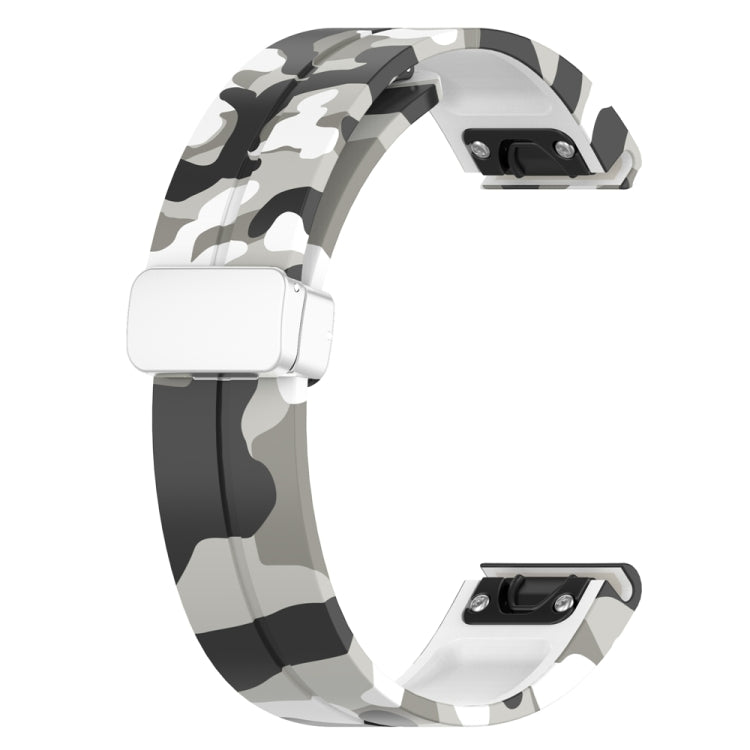 For Garmin Fenix 7S Magnetic Folding Silver Buckle Color Printed Silicone Watch Band(Camouflage White) - free shipping - PMC TechLife - Order now!