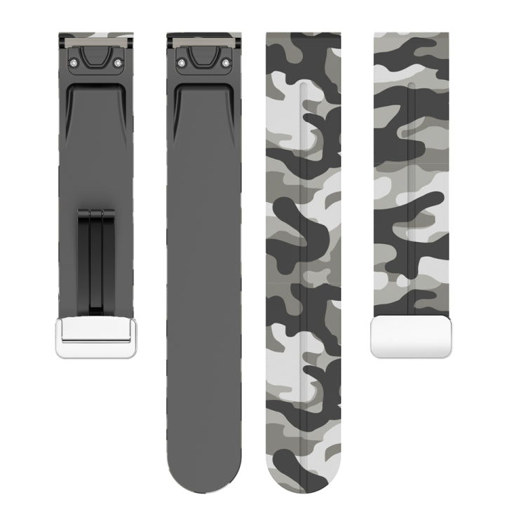 For Garmin Fenix 7S Magnetic Folding Silver Buckle Color Printed Silicone Watch Band(Camouflage White) - free shipping - PMC TechLife - Order now!