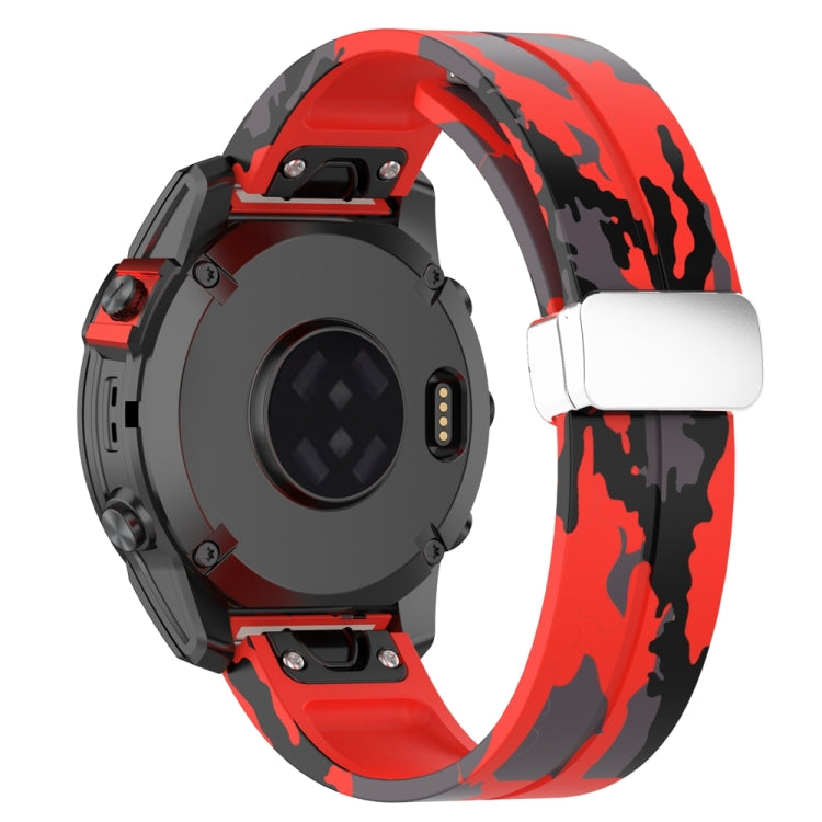 For Garmin Fenix 7S Magnetic Folding Silver Buckle Color Printed Silicone Watch Band(Camouflage Red) - free shipping - PMC TechLife - Order now!