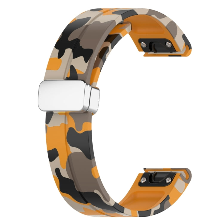 For Garmin Fenix 7S Magnetic Folding Silver Buckle Color Printed Silicone Watch Band(Camouflage Yellow) - free shipping - PMC TechLife - Order now!
