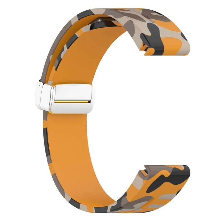 For Garmin Fenix 7S Magnetic Folding Silver Buckle Color Printed Silicone Watch Band(Camouflage Yellow) - free shipping - PMC TechLife - Order now!