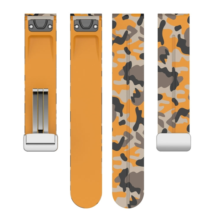 For Garmin Fenix 7S Magnetic Folding Silver Buckle Color Printed Silicone Watch Band(Camouflage Yellow) - free shipping - PMC TechLife - Order now!