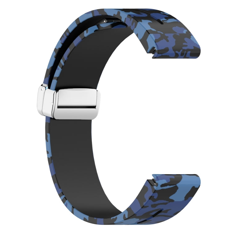 For Garmin Fenix 7S Magnetic Folding Silver Buckle Color Printed Silicone Watch Band(Camouflage Blue) - free shipping - PMC TechLife - Order now!