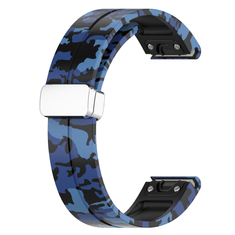 For Garmin Fenix 7S Magnetic Folding Silver Buckle Color Printed Silicone Watch Band(Camouflage Blue) - free shipping - PMC TechLife - Order now!