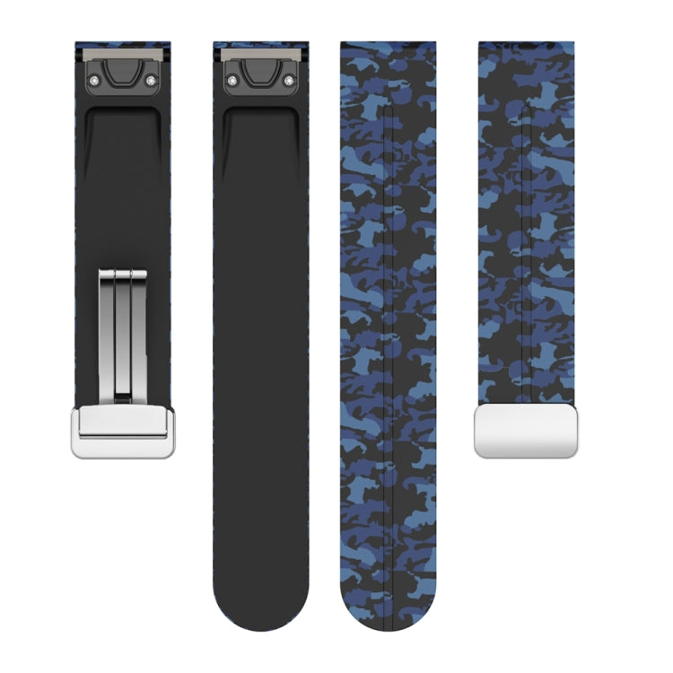 For Garmin Fenix 7S Magnetic Folding Silver Buckle Color Printed Silicone Watch Band(Camouflage Blue) - free shipping - PMC TechLife - Order now!