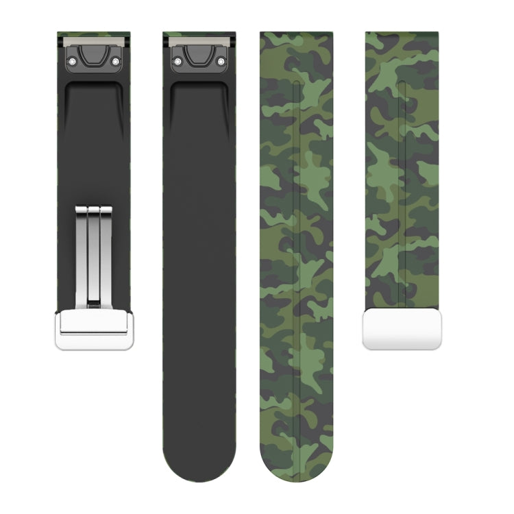 For Garmin Fenix 7S Magnetic Folding Silver Buckle Color Printed Silicone Watch Band(Camouflage Green) - free shipping - PMC TechLife - Order now!
