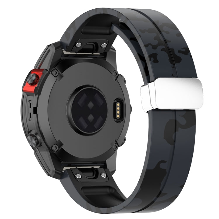 For Garmin Fenix 7 Magnetic Folding Silver Buckle Color Printed Silicone Watch Band(Camouflage Grey) - free shipping - PMC TechLife - Order now!