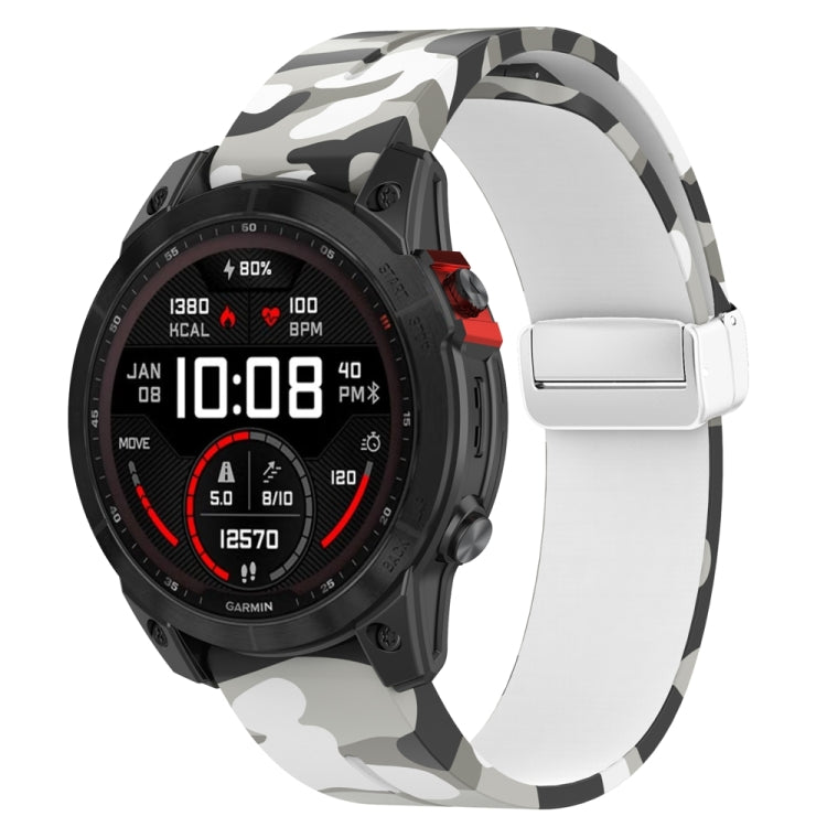 For Garmin Fenix 7X Magnetic Folding Silver Buckle Color Printed Silicone Watch Band(Camouflage White) - free shipping - PMC TechLife - Order now!