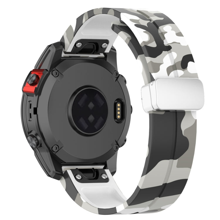 For Garmin Fenix 7X Magnetic Folding Silver Buckle Color Printed Silicone Watch Band(Camouflage White) - free shipping - PMC TechLife - Order now!