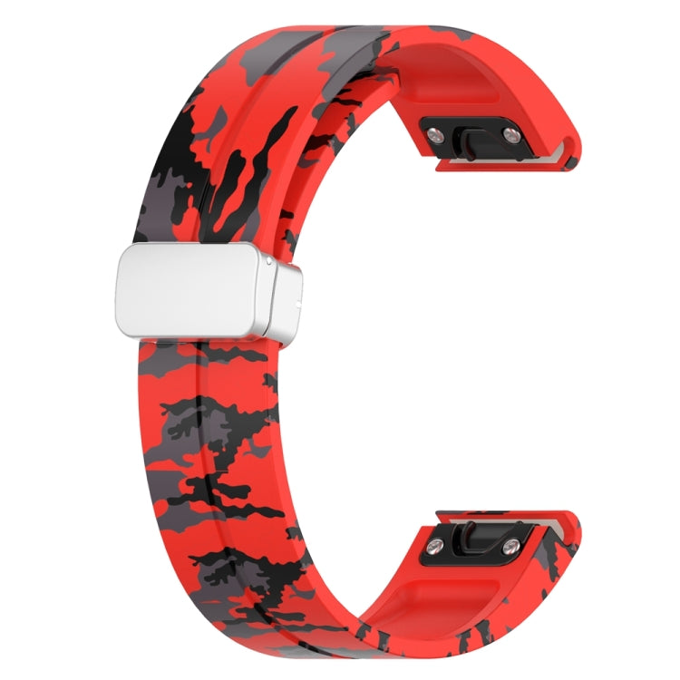 For Garmin Fenix 7X Magnetic Folding Silver Buckle Color Printed Silicone Watch Band(Camouflage Red) - free shipping - PMC TechLife - Order now!