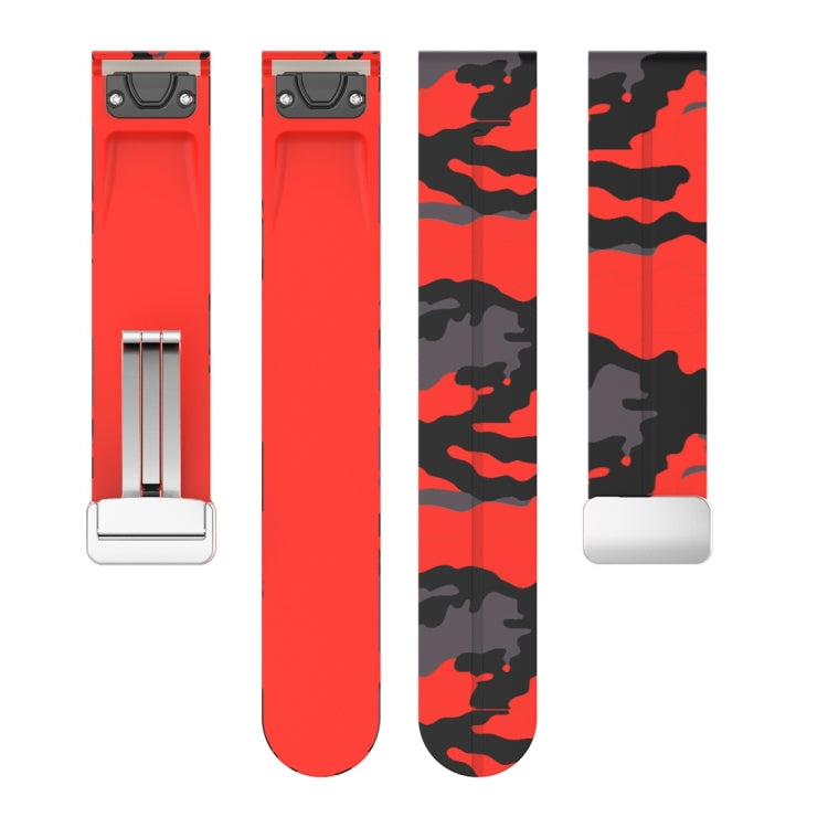 For Garmin Fenix 7X Magnetic Folding Silver Buckle Color Printed Silicone Watch Band(Camouflage Red) - free shipping - PMC TechLife - Order now!