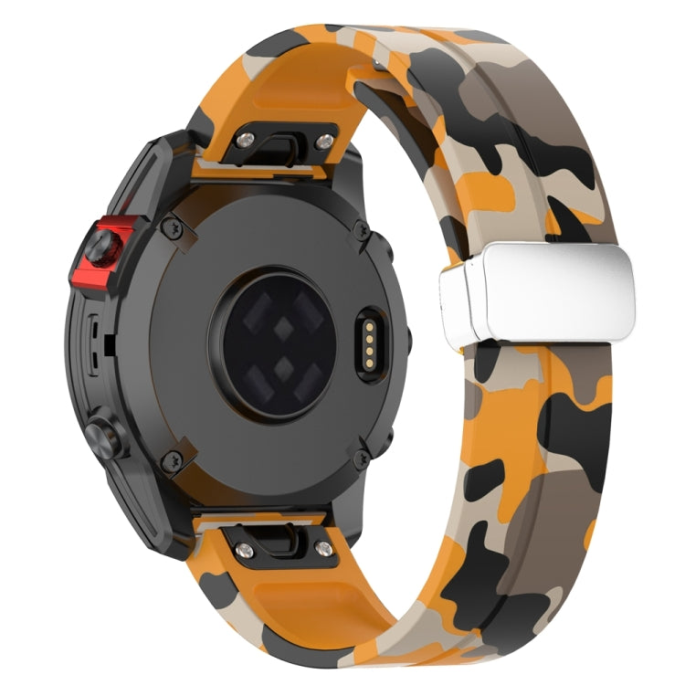 For Garmin Fenix 7X Magnetic Folding Silver Buckle Color Printed Silicone Watch Band(Camouflage Yellow) - free shipping - PMC TechLife - Order now!