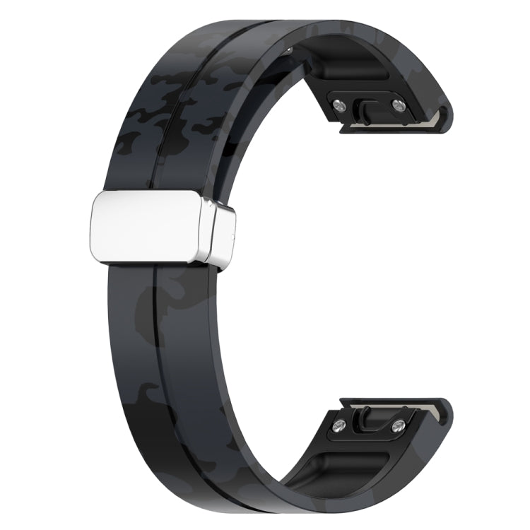 For Garmin Fenix 7X Magnetic Folding Silver Buckle Color Printed Silicone Watch Band(Camouflage Grey) - free shipping - PMC TechLife - Order now!
