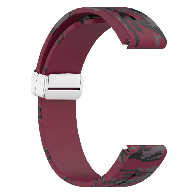 For Garmin Fenix 7X Magnetic Folding Silver Buckle Color Printed Silicone Watch Band(Camouflage Wine Red) - free shipping - PMC TechLife - Order now!