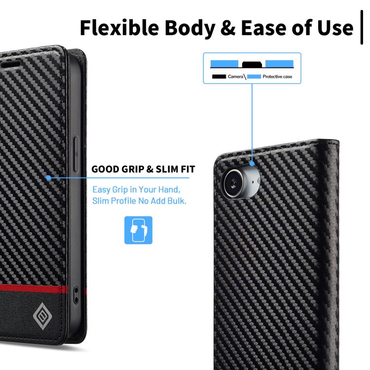 For iPhone 16e LC.IMEEKE Carbon Fiber Leather Phone Case(Horizontal Black) - free shipping - PMc TechLife - Order now!