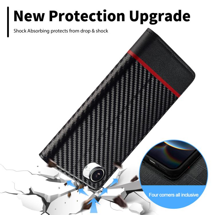 For iPhone 16e LC.IMEEKE Carbon Fiber Leather Phone Case(Horizontal Black) - free shipping - PMc TechLife - Order now!