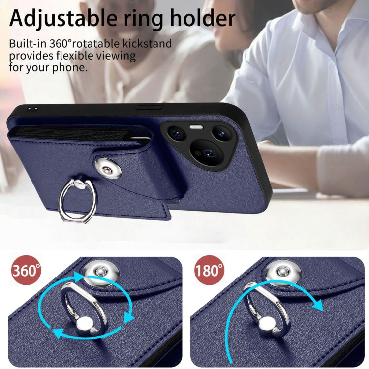 For Huawei Pura 70 Pro / 70 Pro+ Organ Card Bag Ring Holder Phone Case(Blue) - free shipping - PMC Jewellery - Order now!