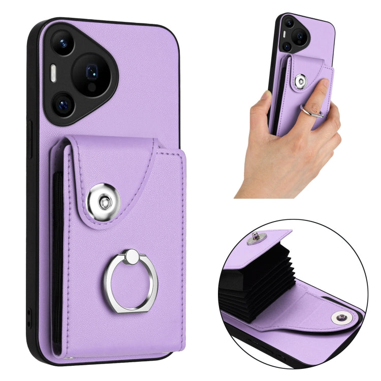 For Huawei Pura 70 Pro / 70 Pro+ Organ Card Bag Ring Holder Phone Case(Purple) - Huawei Cases by PMC Jewellery | Online Shopping South Africa | PMC Jewellery | Buy Now Pay Later Mobicred