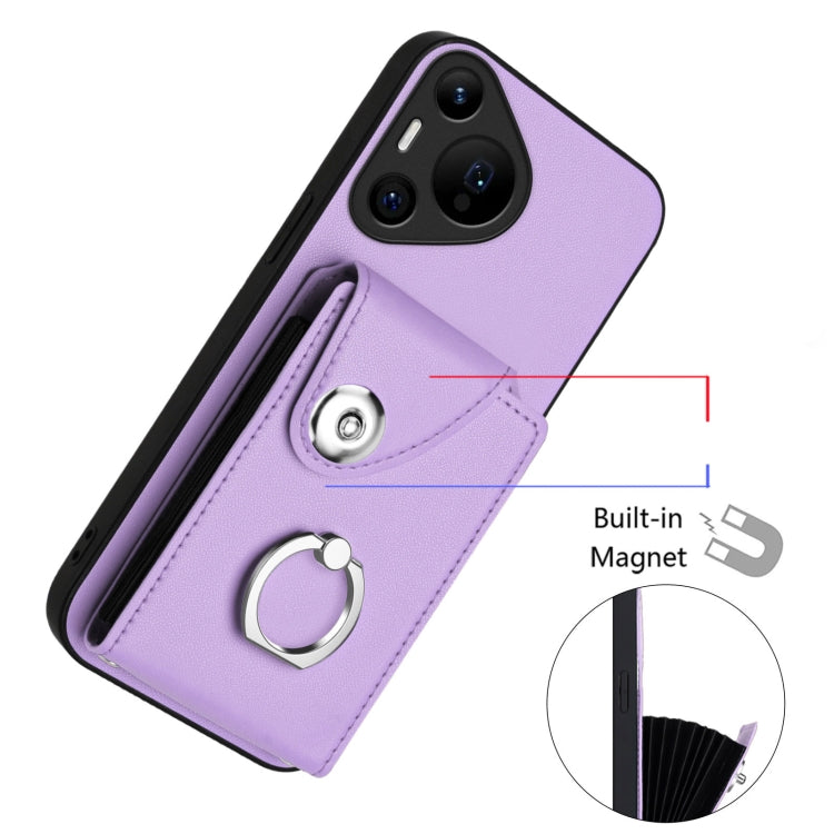 For Huawei Pura 70 Pro / 70 Pro+ Organ Card Bag Ring Holder Phone Case(Purple) - Huawei Cases by PMC Jewellery | Online Shopping South Africa | PMC Jewellery | Buy Now Pay Later Mobicred