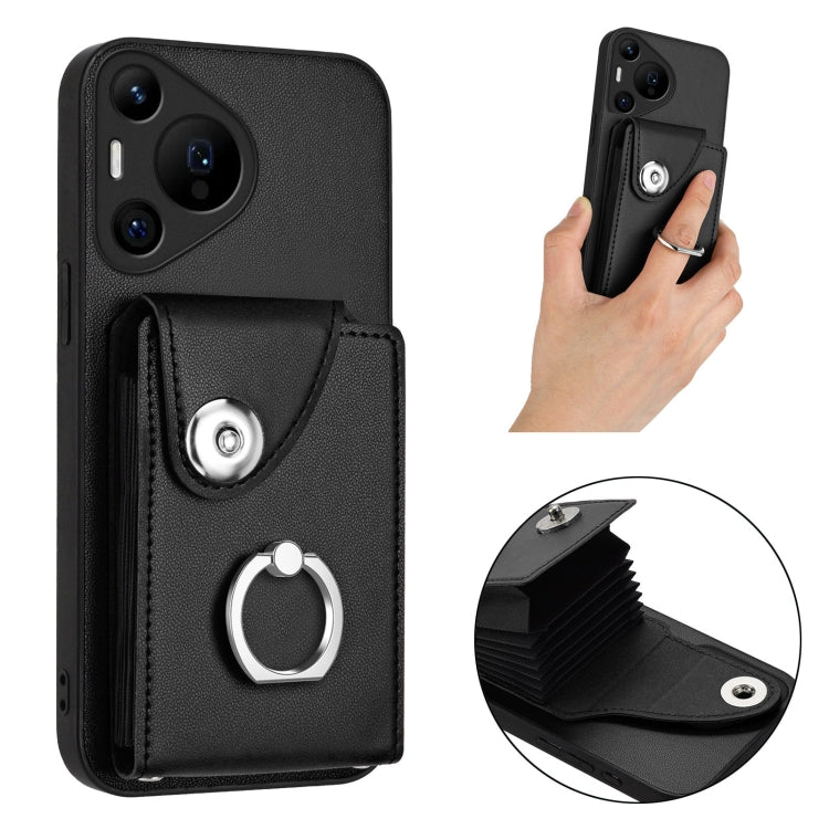 For Huawei Pura 70 Pro / 70 Pro+ Organ Card Bag Ring Holder Phone Case(Black) - free shipping - PMC Jewellery - Order now!