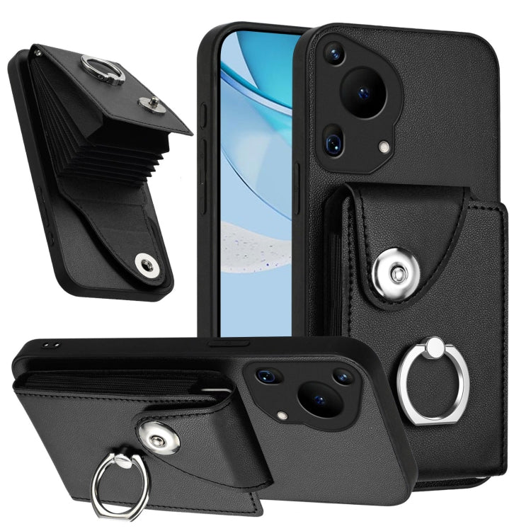 For Huawei Pura 70 Ultra Organ Card Bag Ring Holder Phone Case(Black) - free shipping - PMC Jewellery - Order now!
