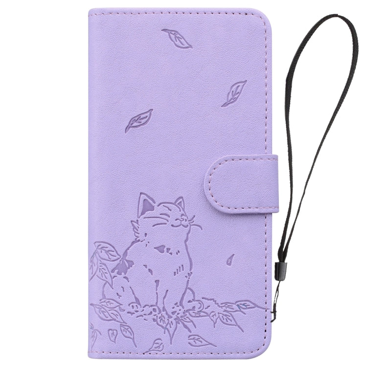 For iPhone 16e Cute Cat Embossed Leather Phone Case(Purple) - iPhone 16e Cases by PMC TechLife | Online Shopping South Africa | PMC TechLife | Buy Now Pay Later Mobicred