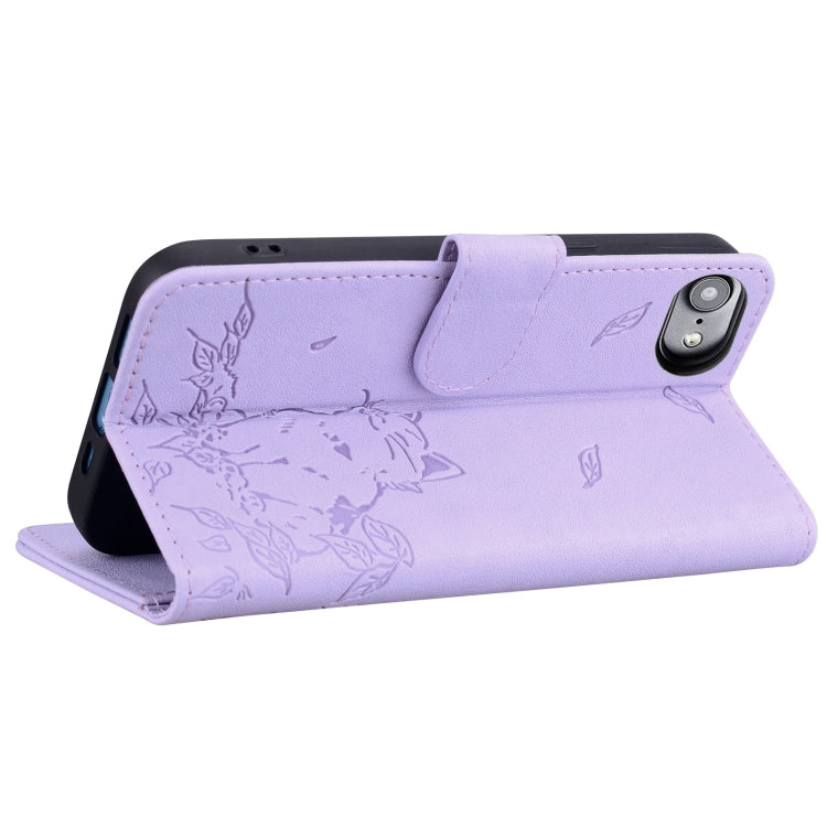 For iPhone 16e Cute Cat Embossed Leather Phone Case(Purple) - iPhone 16e Cases by PMC TechLife | Online Shopping South Africa | PMC TechLife | Buy Now Pay Later Mobicred