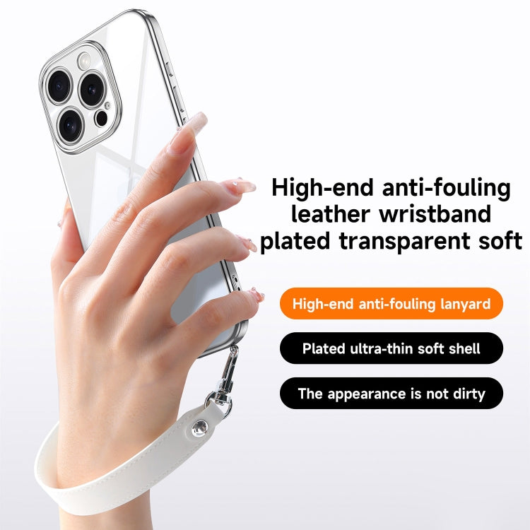 For iPhone 16 Pro Max SULADA  Electroplated Clear TPU Soft Frame Phone Case with Wrist Strap(Purple) - free shipping - PMC Jewellery - Order now!